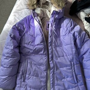 Lands' End Lavender Jacket with Faux Fur Lining